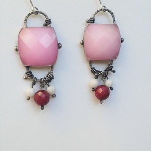 Pink jade earrings - Χειροποίητα ασημένια (.925) σκουλαρίκια με ημιπολύτιμες πέτρες ροζ νεφρίτη - statement, ημιπολύτιμες πέτρες, chic, handmade, fashion, ασήμι 925, νεφρίτης, σκουλαρίκια, χειροποίητα - 4