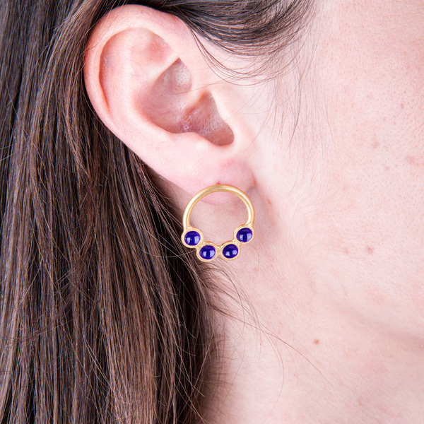 Gold Plated Eclipse Earrings - πολύχρωμο, χρωματιστό, επιχρυσωμένα, ασήμι 925, σμάλτος, χειροποίητα - 2