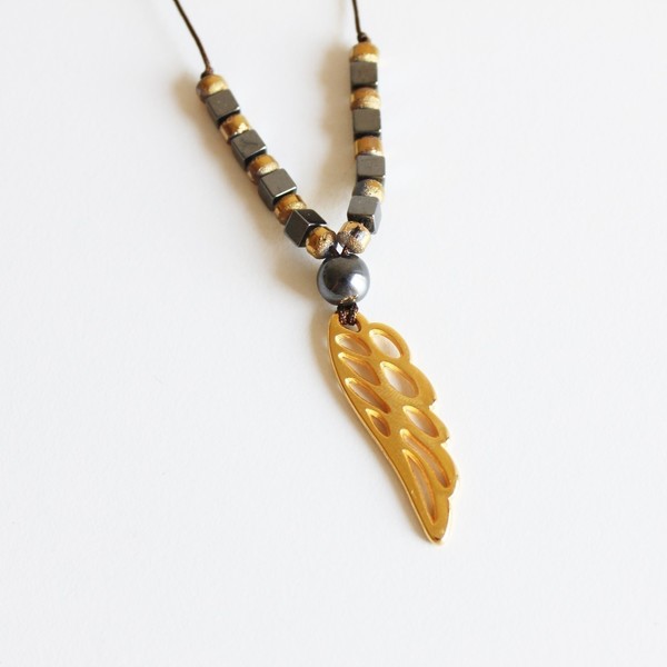 Necklace - Gold F - handmade, κρύσταλλα, αιματίτης, μέταλλο, κολιέ, χειροποίητα, faux bijoux, Black Friday
