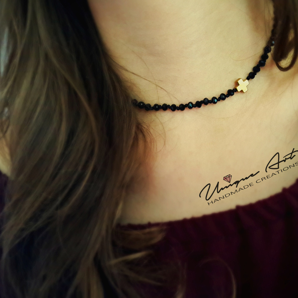 Κοντό Ροζάριο-τσόκερ /Rosary Choker - ημιπολύτιμες πέτρες, μοναδικό, μοντέρνο, γυναικεία, κρύσταλλα, δώρο, αιματίτης, τσόκερ, κολιέ, κορδόνια, χειροποίητα, χάντρες, κοντό, είδη δώρου, minimal, κοντά, rock, αυξομειούμενα - 2
