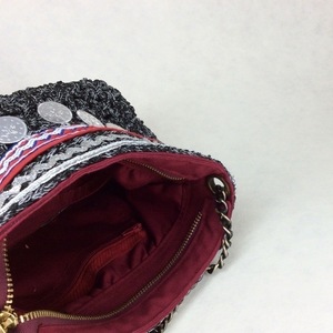 Boho Τσάντα με φλουράκια - ύφασμα, κορδέλα, αλυσίδες, φλουρί, τσάντα, κορδόνια, boho, ethnic, μικρές - 5
