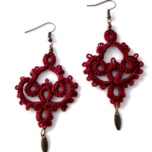 Burgundy Boho lace σκουλαρικια - statement, ύφασμα, βαμβάκι, δαντέλα, vintage, μοντέρνο, ορείχαλκος, δώρο, πλάτης, μακραμέ, κορδόνια, σκουλαρίκια, romantic, boho, ethnic, rock, κρεμαστά, γάντζος, φθηνά
