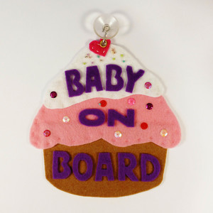 'Baby on Board' σήμα αυτοκινήτου cupcake - κορίτσι, τσόχα, χειροποίητα, βρεφικά, για παιδιά