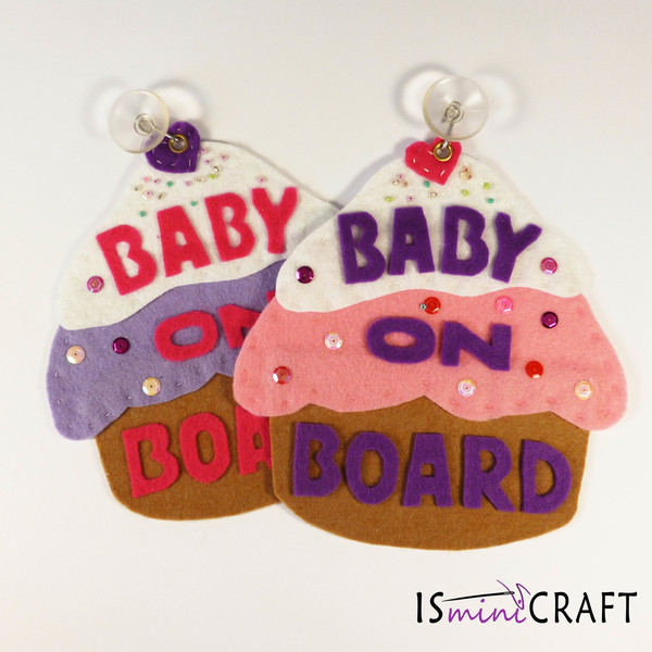 'Baby on Board' σήμα αυτοκινήτου cupcake - κορίτσι, τσόχα, χειροποίητα, παιδί, βρεφικά, για παιδιά - 2