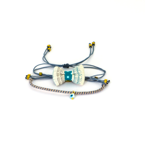 Bow Bracelets Set Petrol - ημιπολύτιμες πέτρες, ημιπολύτιμες πέτρες, ύφασμα, φιόγκος, charms, φίλντισι, νήμα, πουά, αιματίτης, βραχιόλι, βραχιόλια, κορδόνια, χειροποίητα, μάτι, romantic, minimal, σετ, αυξομειούμενα, σετ κοσμημάτων
