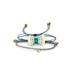 Bow Bracelets Set Petrol - ημιπολύτιμες πέτρες, ημιπολύτιμες πέτρες, ύφασμα, φιόγκος, charms, φίλντισι, νήμα, πουά, αιματίτης, βραχιόλι, βραχιόλια, κορδόνια, χειροποίητα, μάτι, set, romantic, minimal, σετ, αυξομειούμενα, σετ κοσμημάτων