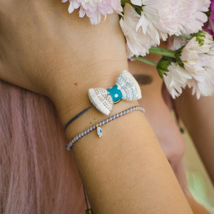 Bow Bracelets Set Petrol - ημιπολύτιμες πέτρες, ημιπολύτιμες πέτρες, ύφασμα, φιόγκος, charms, φίλντισι, νήμα, πουά, αιματίτης, βραχιόλι, βραχιόλια, κορδόνια, χειροποίητα, μάτι, set, romantic, minimal, σετ, αυξομειούμενα, σετ κοσμημάτων - 2