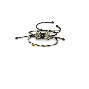Bow Bracelets Set Black&White - ημιπολύτιμες πέτρες, ημιπολύτιμες πέτρες, ύφασμα, φιόγκος, charms, νήμα, πουά, πουά, αιματίτης, βραχιόλι, βραχιόλια, κορδόνια, χειροποίητα, romantic, σετ, χεριού, αυξομειούμενα, σετ κοσμημάτων