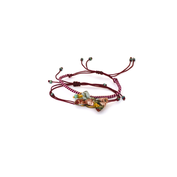 Bow Bracelets Set Floral - ημιπολύτιμες πέτρες, ημιπολύτιμες πέτρες, ύφασμα, φιόγκος, vintage, charms, νήμα, αιματίτης, βραχιόλι, βραχιόλια, κορδόνια, χειροποίητα, φλοράλ, romantic, σετ, αυξομειούμενα, σετ κοσμημάτων