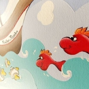 Χειροποίητος πίνακας ζωγραφισμένος με ακρυλικά χρώματα. Ναυτάκι! - ζωγραφισμένα στο χέρι, καμβάς, αγόρι, ψάρι, ακρυλικό, χειροποίητα, δωμάτιο, θάλασσα, δωράκι, ζωάκια, παιδικοί πίνακες - 3