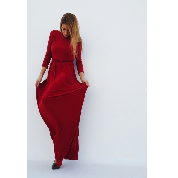 "Tinky" Red maxi dress με ανοιχτή πλάτη - μονόχρωμες, γάμου - βάπτισης - 2