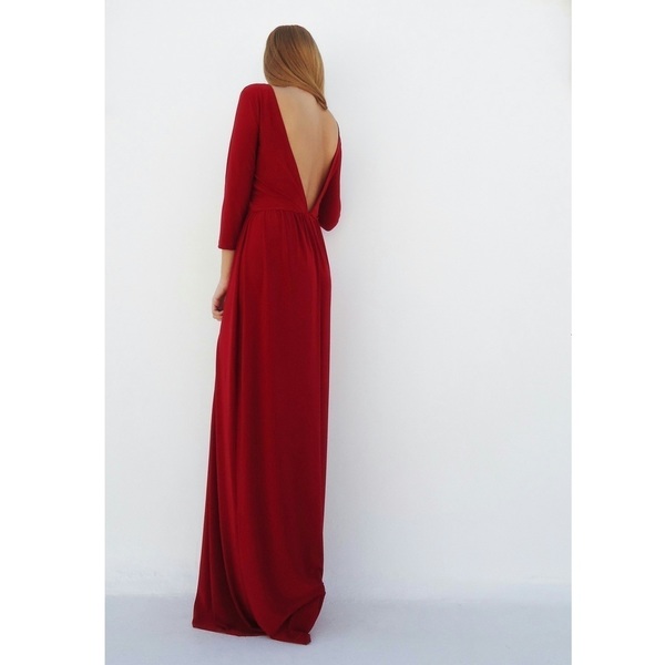 "Tinky" Red maxi dress με ανοιχτή πλάτη - μονόχρωμες, γάμου - βάπτισης - 5