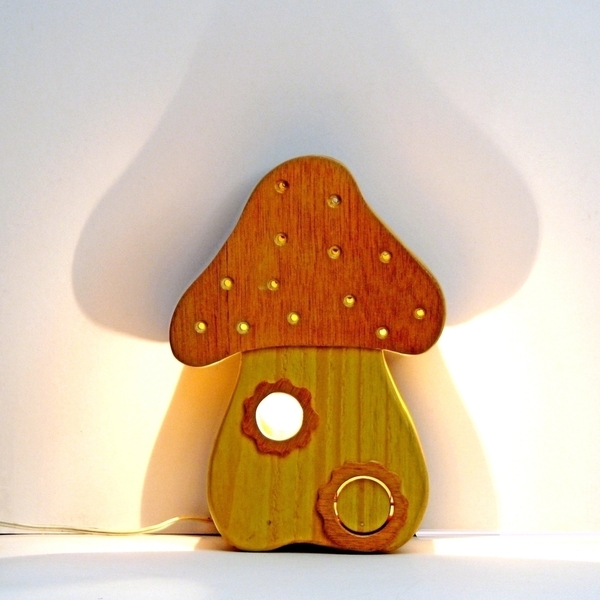 ξύλινο επιτραπέζιο φωτιστικό Μανιτάρι - ξύλο, κορίτσι, πορτατίφ, παιδικά φωτιστικά - 5