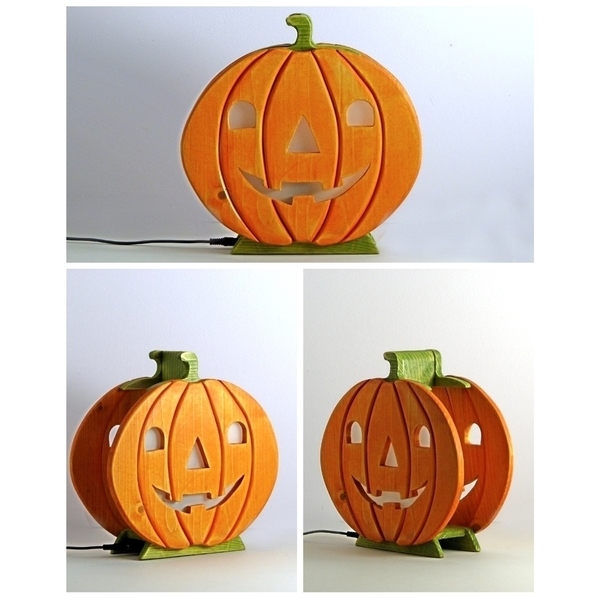 Χειροποίητο ξύλινο "Halloween" φωτιστικό - πορτατίφ, ξύλο, halloween - 5