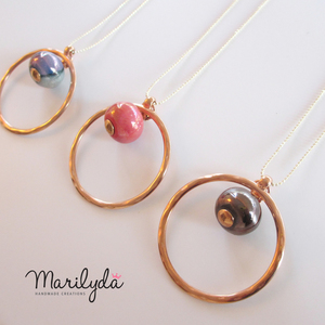 Circle ceramic - Xειροποίητο κολιέ με ροζ χρυσό κύκλο και κεραμική χάντρα - αλυσίδες, chic, fashion, ιδιαίτερο, μοναδικό, μοντέρνο, γυναικεία, επιχρυσωμένα, ορείχαλκος, μακρύ, κύκλος, κορίτσι, δώρο, κεραμικό, μέταλλο, street style, χειροποίητα, για όλες τις ώρες, μακριά, δωράκι - 3