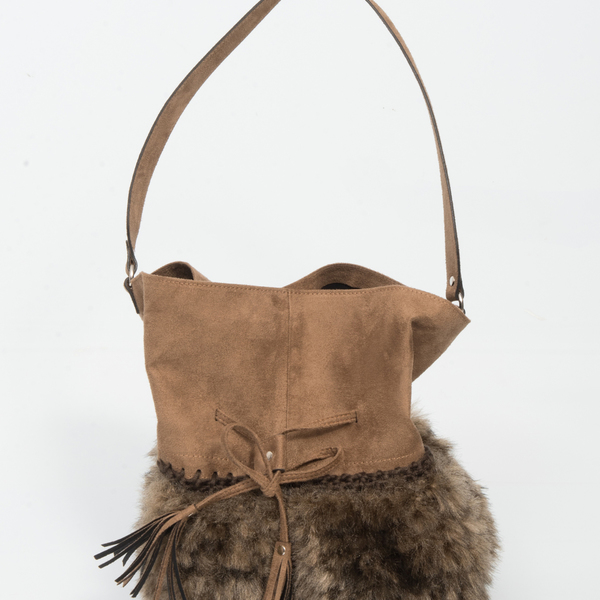 Χειροποίητη πλεκτή τσάντα με οικολογική γούνα - ώμου, πουγκί, χειροποίητα, εντυπωσιακό, all day, boho - 2
