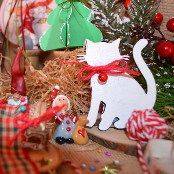 Γατούλα - διακοσμητικό, ξύλο, αλουμίνιο, σπίτι, διακόσμηση, αγάπη, γάτα, κορδόνια, δωράκι, χριστουγεννιάτικο - 2