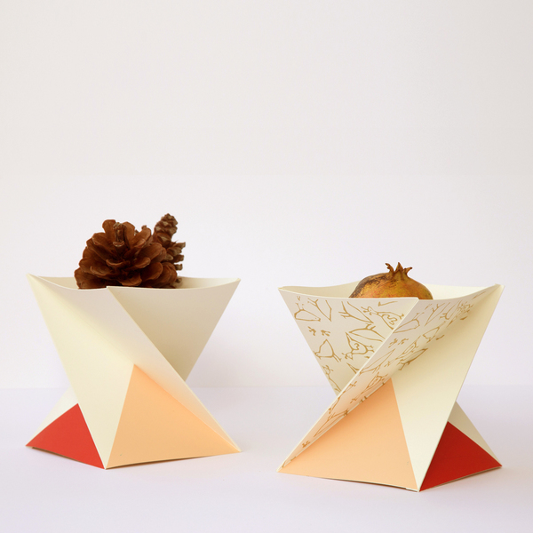origami σετ δύο χάρτινων μεταξοτυπιμένων μπολ - χαρτί, βάζα & μπολ, πουλάκια - 2