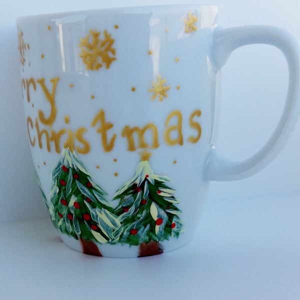 Χριστουγεννιάτικη Κούπα με χιονισμένα δεντράκια - δώρο, πορσελάνη, χριστουγεννιάτικο, χριστουγεννιάτικο δέντρο, διακοσμητικά, χριστουγεννιάτικα δώρα, κούπες & φλυτζάνια - 2