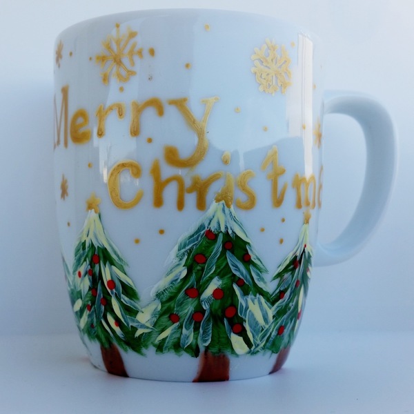 Χριστουγεννιάτικη Κούπα με χιονισμένα δεντράκια - δώρο, πορσελάνη, χριστουγεννιάτικο, χριστουγεννιάτικο δέντρο, διακοσμητικά, χριστουγεννιάτικα δώρα, κούπες & φλυτζάνια - 3