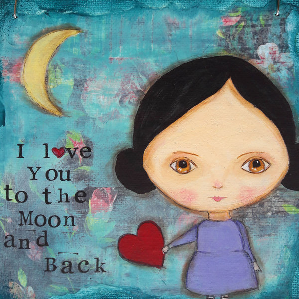 Πινακάκι "I love you to the moon and back"! - διακοσμητικό, ζωγραφισμένα στο χέρι, μοναδικό, πίνακες & κάδρα, καμβάς, σύρμα, καρδιά, κορίτσι, χαρτί, επιτοίχιο, δώρο, αγάπη, αγάπη, τοίχου, φεγγάρι, pom pom, πρωτότυπο, χειροποίητα, χαρούμενο - 2