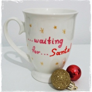 Χριστουγεννιάτικη κούπα "...waiting for Santa!" - vintage, ιδιαίτερο, κουζίνα, χειροποίητα, πορσελάνη, δωράκι, χριστουγεννιάτικο, κούπες & φλυτζάνια - 2