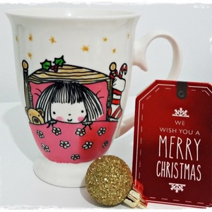 Χριστουγεννιάτικη κούπα "...waiting for Santa!" - vintage, ιδιαίτερο, κουζίνα, χειροποίητα, πορσελάνη, δωράκι, χριστουγεννιάτικο, κούπες & φλυτζάνια - 3