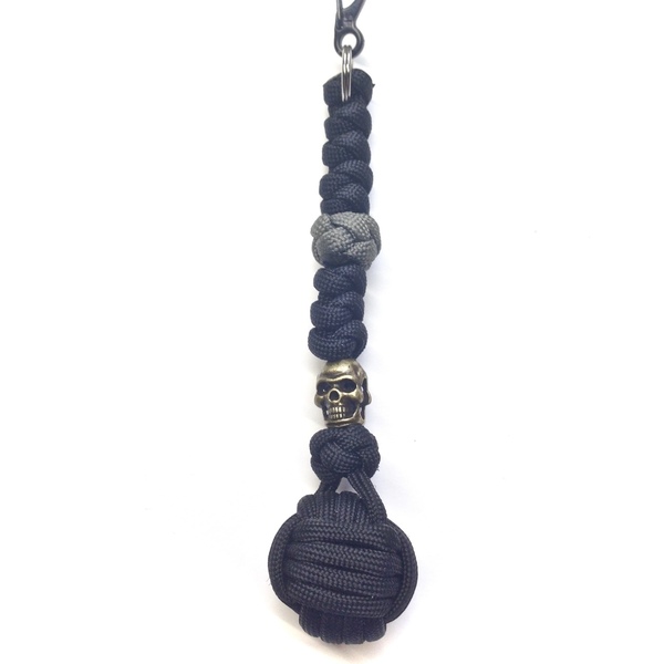 Monkey's fist Black n' Grey with skull - μπρελόκ, paracord, αυτοκινήτου