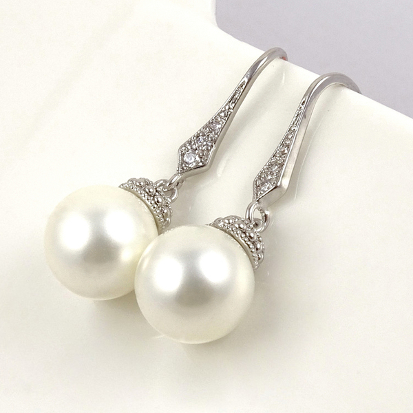 Επάργυρα σκουλαρίκια με άσπρα shell pearl - βραδυνά, δώρο, σκουλαρίκια, εντυπωσιακά, γάμος, γάμου, είδη γάμου, γυναίκα - 2
