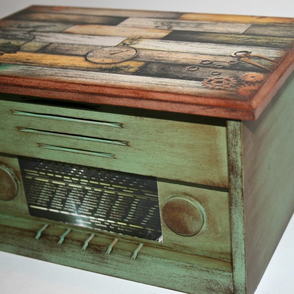 Ράδιο Ξύλινο κουτί με vintage διακόσμηση - δώρα γάμου - 2