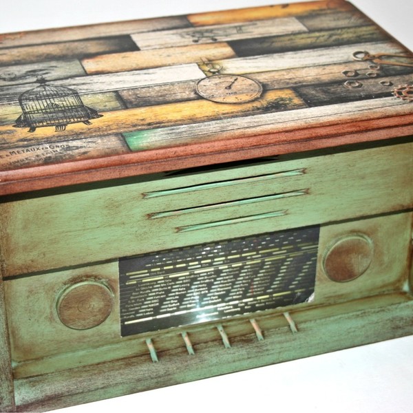 Ράδιο Ξύλινο κουτί με vintage διακόσμηση - δώρα γάμου - 3