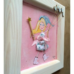 19*19 Ξύλινο Καδράκι "Little Witch" - ύφασμα, ύφασμα, διακοσμητικό, ξύλο, χρωματιστό, μοναδικό, πίνακες & κάδρα, κορίτσι, διακόσμηση, όνομα - μονόγραμμα, ακρυλικό, πρωτότυπο, κορδόνια, χειροποίητα, πρωτότυπα, μαμά, ξύλινο, για παιδιά, προσωποποιημένα, παιδικά κάδρα - 2