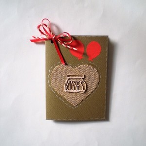 Valentine's Day Card - κορδέλα, ξύλο, χαρτί, ψάθα, χειροποίητα