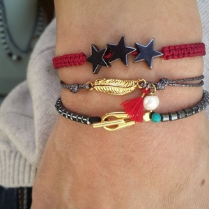 STARS BRACELET - ημιπολύτιμες πέτρες, fashion, charms, μοντέρνο, κορίτσι, αστέρι, αιματίτης, κορδόνια, must αξεσουάρ, αυξομειούμενα, δώρα για γυναίκες, φθηνά - 2