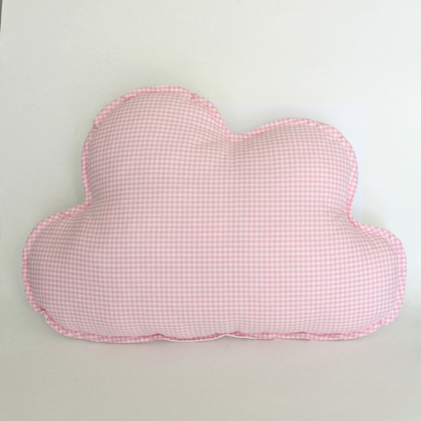 Mαξιλάρι ροζ-καρό σύννεφο - βαμβάκι, κορίτσι, καρό, Black Friday, για παιδιά, μαξιλάρια