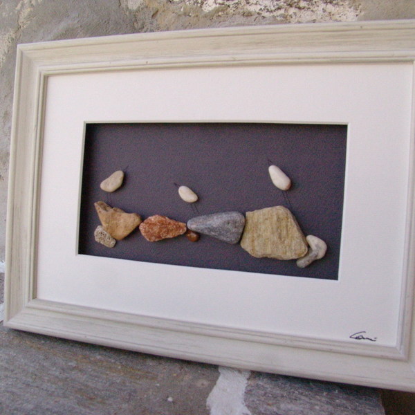 Birds on the rocks...κάδρο με πέτρες και ξύλο. - διακοσμητικό, ξύλο, πίνακες & κάδρα, χαρτί, πουλάκια, αγάπη, πέτρες, πέτρες, δωράκι