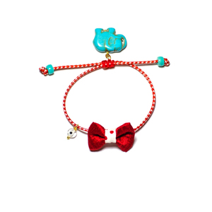 Turquoise Elephant March - μετάξι, φιόγκος, ιδιαίτερο, γυναικεία, χαολίτης, μάρτης, κορδόνια, χειροποίητα, μάτι, γυάλινες, ελεφαντάκι, romantic, μαρτάκια