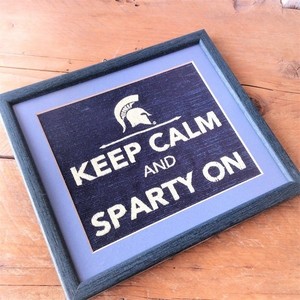 Keep Calm and Sparty On..Κάδρο με κέντημα! - ύφασμα, διακοσμητικό, ξύλο, πίνακες & κάδρα, σπίτι, κορδόνια, δωράκι, Black Friday