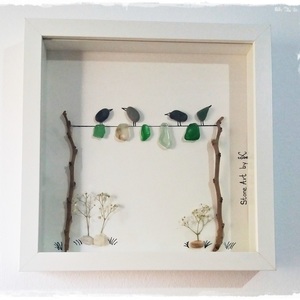NEW!!! Κάδρο Stone Art "...Birds.." - ξύλο, γυαλί, ιδιαίτερο, μοναδικό, μοντέρνο, πίνακες & κάδρα, επιτοίχιο, πρωτότυπο, χειροποίητα, πέτρες, πέτρες, δώρα γάμου, γάμος, δωράκι, minimal, gift idea