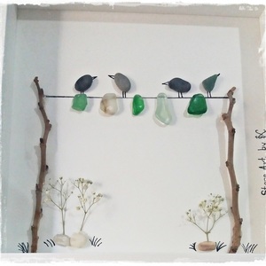NEW!!! Κάδρο Stone Art "...Birds.." - ξύλο, γυαλί, ιδιαίτερο, μοναδικό, μοντέρνο, πίνακες & κάδρα, επιτοίχιο, πρωτότυπο, χειροποίητα, πέτρες, πέτρες, δώρα γάμου, γάμος, δωράκι, minimal, gift idea - 2