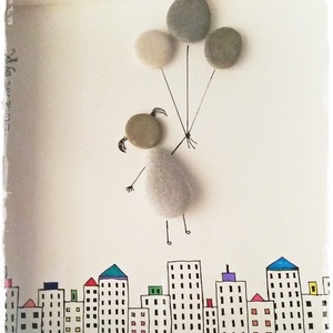 ΝΕW!!! Κάδρο Stone Art "...Girl above the skylines" - ξύλο, γυαλί, ιδιαίτερο, μοναδικό, πίνακες & κάδρα, κορίτσι, επιτοίχιο, πρωτότυπο, χειροποίητα, πέτρες, πέτρες, δωράκι, minimal, γενέθλια, unique, gift, για παιδιά, παιδικά κάδρα - 2