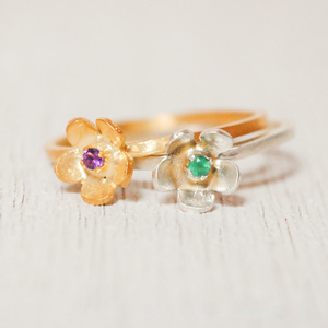 *Flower Treasure* - ημιπολύτιμες πέτρες, αχάτης, βραδυνά, vintage, μοναδικό, μοντέρνο, αμέθυστος, επιχρυσωμένα, ασήμι 925, στυλ, λουλούδια, αγάπη, δαχτυλίδι, χειροποίητα, romantic, minimal, λουλούδι, βεράκια, μικρά, σταθερά - 3