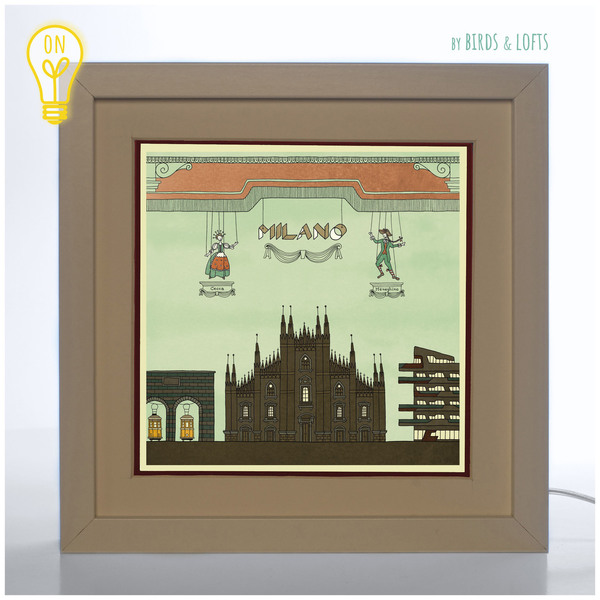 "Milano" - Φωτιζόμενος πίνακας - εκτύπωση, γυαλί, ζωγραφισμένα στο χέρι, πίνακες & κάδρα, χαρτί, επιτοίχιο, mdf, διακόσμηση, δώρα γάμου, πρωτότυπα δώρα