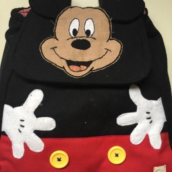 Χειροποίητη παιδική τσάντα Mickey - ύφασμα, κεντητά, σχολικό, χειροποίητα, για παιδιά, τσαντάκια