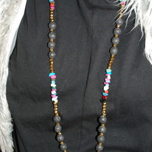 Bohemian style κολιέ με μαύρη λάβα,χρυσά κρυσταλλάκια και χρωματιστές πέτρες - ημιπολύτιμες πέτρες, chic, fashion, λάβα, κρύσταλλα, μακρύ, κολιέ, χειροποίητα, χάντρες, boho, ethnic - 3