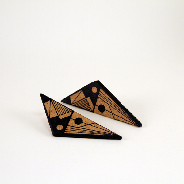 Ξύλινα σκουλαρίκια με γεωμετρικό μοτίβο "Come by here" - ξύλο, σκουλαρίκια, γεωμετρικά σχέδια, minimal