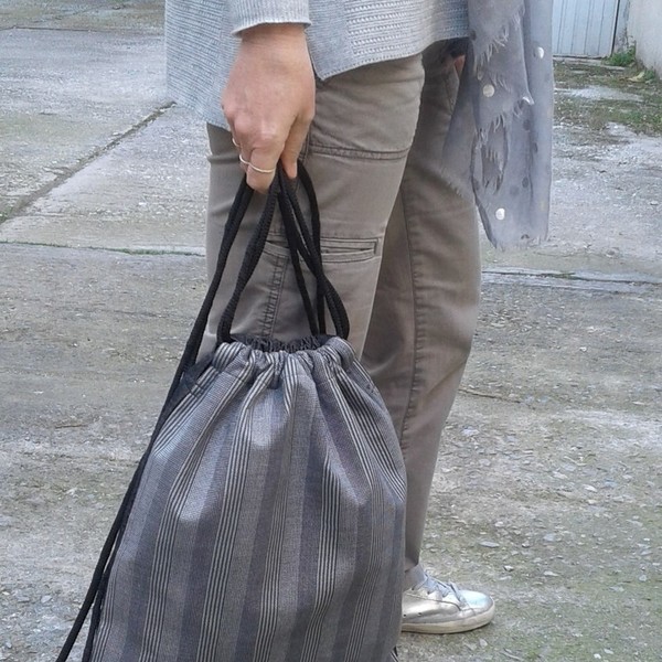 backpack γκρί ριγέ με πλάτη jean - μαλλί, chic, ριγέ, fashion, πλάτης, τσάντα, μεγάλες, elegant, all day, φθηνές - 4