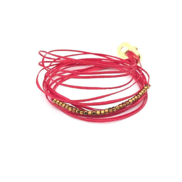 Woman's bracelet - ημιπολύτιμες πέτρες, κερωμένα κορδόνια, χρυσό, αιματίτης, κορδόνια, χάντρες, minimal, σταθερά, πολύσειρα