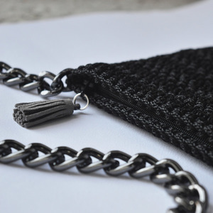 Χειροποίητη crochet τσάντα ώμου BLACK SILVER - αλυσίδες, αλυσίδες, ώμου, crochet, τσάντα, χειροποίητα, πλεκτές τσάντες, φθηνές - 2