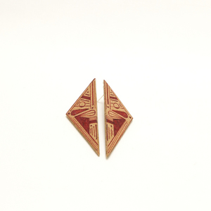Ξύλινα σκουλαρίκια με γεωμετρικό μοτίβο "Toledo" - ξύλο, σκουλαρίκια, γεωμετρικά σχέδια, minimal - 2